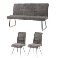 Esszimmer-Set 2er-Set Stuhl und Sitzbank 160cm Edelstahl Chenille dunkelgrau