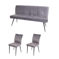 Esszimmer-Set 2er-Set Stuhl und Sitzbank Samt Metall dunkelgrau