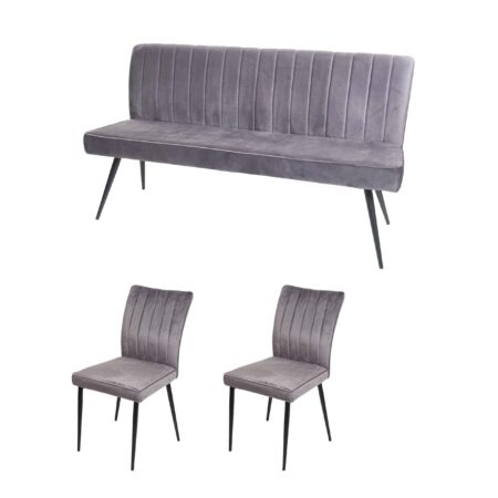 Esszimmer-Set 2er-Set Stuhl und Sitzbank Samt Metall dunkelgrau