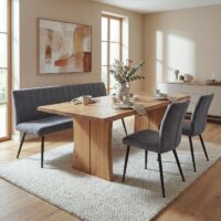 Esszimmer-Set 2er-Set Stuhl und Sitzbank Samt Metall dunkelgrau