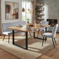 Esszimmer-Set 2er-Set Stuhl und Sitzbank Samt Metall hellgrau
