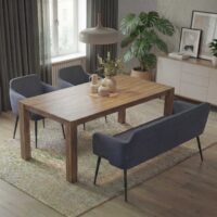 Esszimmer-Set 2er-Set Stuhl und Sitzbank Stoff anthrazit