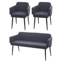 Esszimmer-Set 2er-Set Stuhl und Sitzbank Stoff anthrazit
