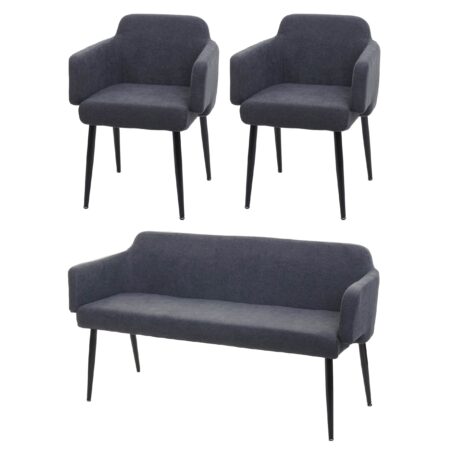 Esszimmer-Set 2er-Set Stuhl und Sitzbank Stoff anthrazit