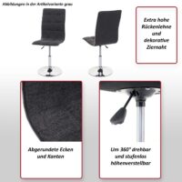Esszimmerstuhl Küchenstuhl drehbar höhenverstellbar Stoff vintage grau