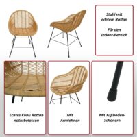 Esszimmerstuhl Küchenstuhl Korbstuhl Rattansessel Kubu Rattan Metall