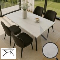 Esszimmertisch Esstisch Sinterstein Metall 120cm Marmor-Optik weiss