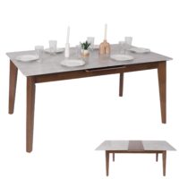 Esszimmertisch Esstisch ausziehbar 160-200x90cm Beton-Optik braune Beine