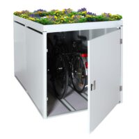 Fahrradgarage für 2 Fahrräder aus Stahl mit Pflanzkasten hellgrau abschließbar