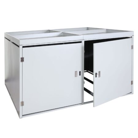 Fahrradgarage für 4 Fahrräder aus Stahl mit Pflanzkasten hellgrau abschließbar