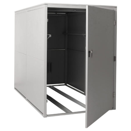 Abschließbare Fahrradgarage aus Metall für 2 Fahrräder mit Ablage hellgrau