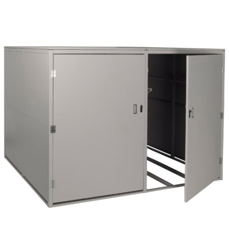 Fahrradgarage für 4 Räder aus Metall mit Regal abschließbar hellgrau