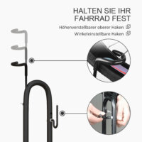 Ein schwarzer Fahrradständer aus wetterfestem Metall, Maße 45x44x118cm.