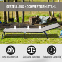 Beige, faltbare Sonnenliege mit 4-stufiger Verstellung.