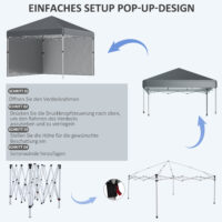 Dunkelgrauer Faltpavillon 297x297m mit UV-Schutz Stahl.