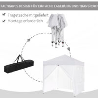 Weißer 2x2m Faltpavillon mit 4 Seitenwänden.