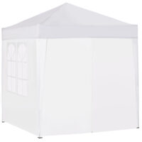 Weißer 2x2m Faltpavillon mit 4 Seitenwänden.
