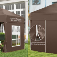 Weißer 2x2m Faltpavillon mit Seitenwänden & Fenstern.