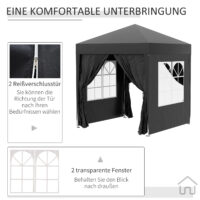 Schwarzer 2x2m Faltpavillon mit Seitenwänden & UV-Schutz.