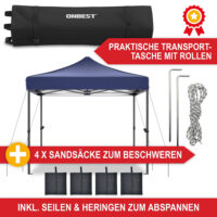 Blauer Popup-Faltpavillon 3x3 m mit robustem Metallgestell für schnellen Aufbau.