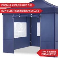 Blauer Popup-Faltpavillon 3x3 m mit robustem Metallgestell für schnellen Aufbau.