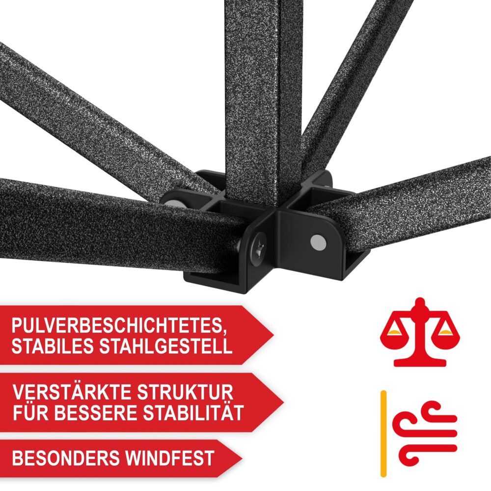 Blauer Popup-Faltpavillon 3x3 m mit robustem Metallgestell für schnellen Aufbau.