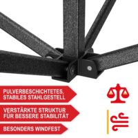 Blauer Popup-Faltpavillon 3x3 m mit robustem Metallgestell für schnellen Aufbau.