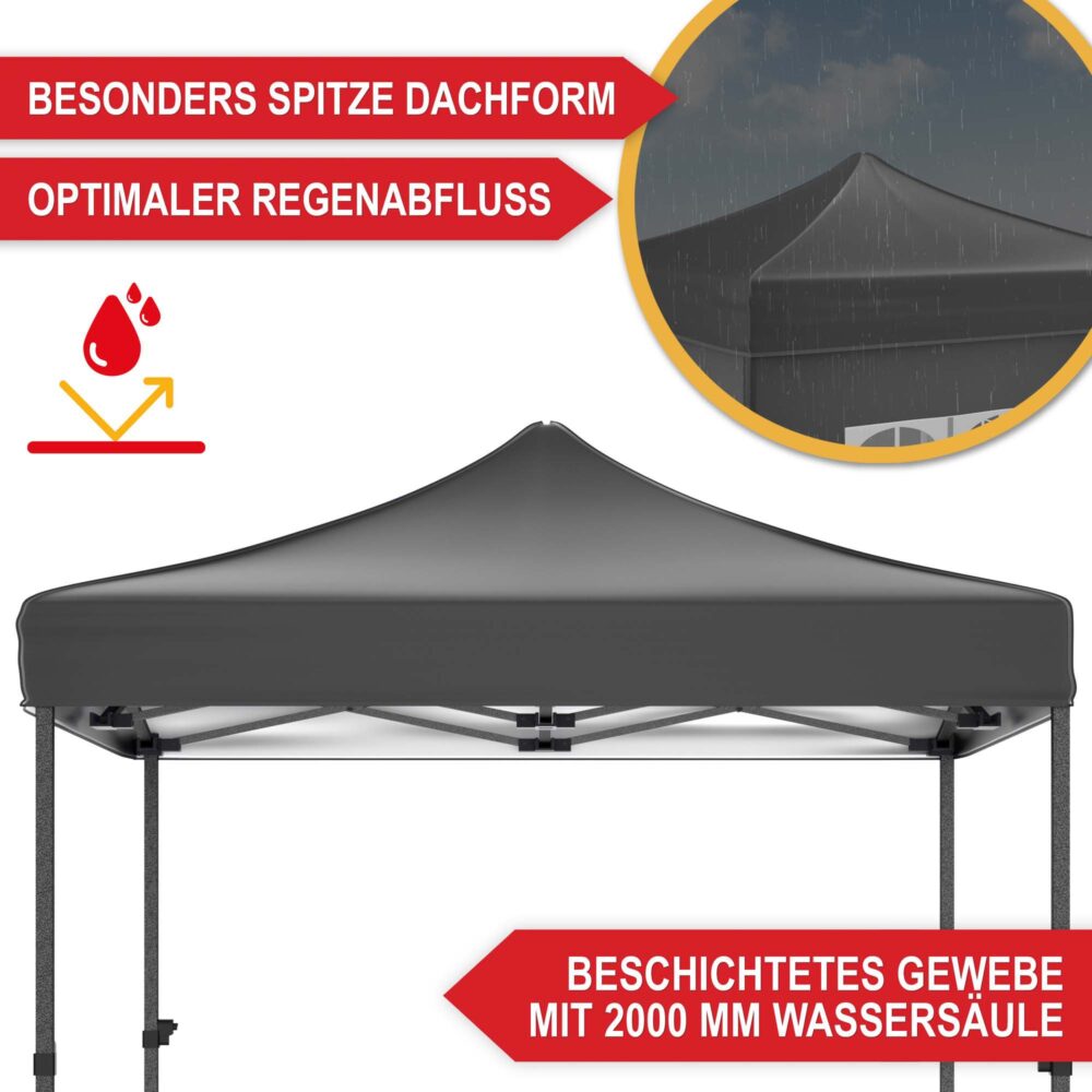 Grauer 3x3 m Faltpavillon mit wetterfestem Dach für Feste, Märkte oder Gartenpartys.