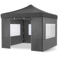 Grauer 3x3 m Faltpavillon mit wetterfestem Dach für Feste, Märkte oder Gartenpartys.
