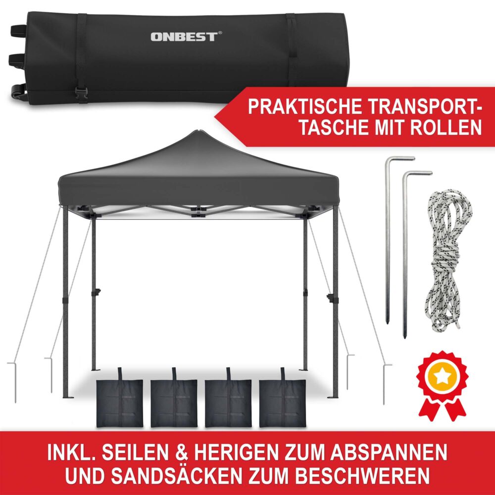 Grauer 3x3 m Faltpavillon mit wetterfestem Dach für Feste, Märkte oder Gartenpartys.
