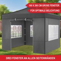 Grauer 3x3 m Faltpavillon mit wetterfestem Dach für Feste, Märkte oder Gartenpartys.