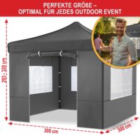 Grauer 3x3 m Faltpavillon mit wetterfestem Dach für Feste, Märkte oder Gartenpartys.