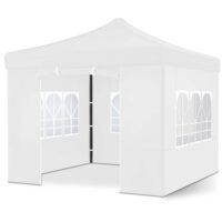 Weißer 3x3 m Popup-Faltpavillon mit stabiler Pergola-Konstruktion, ideal für Garten und Events.