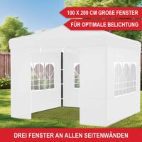 Weißer 3x3 m Popup-Faltpavillon mit stabiler Pergola-Konstruktion, ideal für Garten und Events.