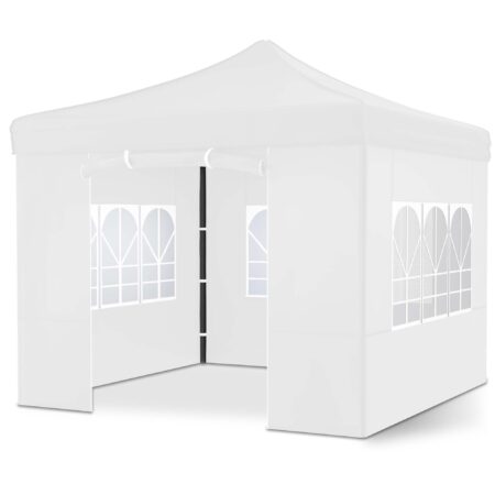 Weißer 3x3 m Popup-Faltpavillon mit stabiler Pergola-Konstruktion, ideal für Garten und Events.