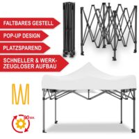 Weißer 3x3 m Popup-Faltpavillon mit stabiler Pergola-Konstruktion, ideal für Garten und Events.
