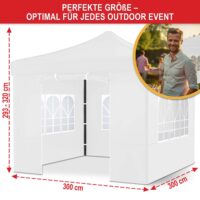 Weißer 3x3 m Popup-Faltpavillon mit stabiler Pergola-Konstruktion, ideal für Garten und Events.