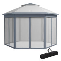 Grauer 4x4m Pop-Up Faltpavillon mit Doppeldach.