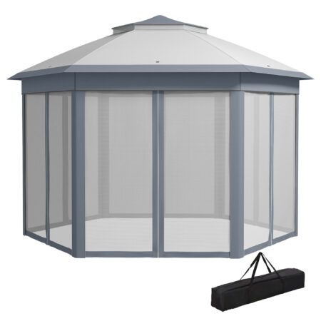 Grauer 4x4m Pop-Up Faltpavillon mit Doppeldach.