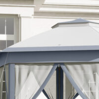 Grauer 4x4m Pop-Up Faltpavillon mit Doppeldach.