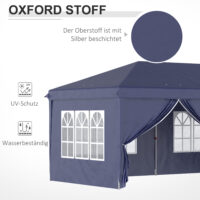 Blauer Faltpavillon 585x295m mit UV-Schutz und Seitenwänden.