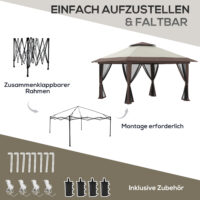 Faltpavillon höhenverstellbar mit Netzwänden 4x4m beige