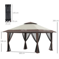 Faltpavillon höhenverstellbar mit Netzwänden 4x4m beige