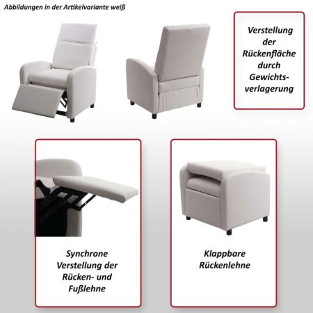 Fernsehsessel Relaxsessel klappbar Kunstleder 99x70x75cm schwarz