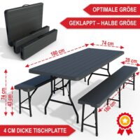 Kunststoff-Bierzeltgarnitur mit Holzoptik, wetterfest und klappbar.