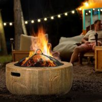 Feuerschale Baumstumpf-Design mit Funkenschutz und Zubehör für Garten