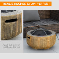 Feuerschale Baumstumpf-Design mit Funkenschutz und Zubehör für Garten