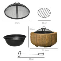 Feuerschale Baumstumpf-Design mit Funkenschutz und Zubehör für Garten