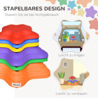 Buntes Kinderspielzeug in Form von rutschfesten Flusssteinen, bis 80kg belastbar. Es fördert das Gleichgewicht und kreatives Spiel im Kinderzimmer oder Garten.