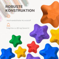 Buntes Kinderspielzeug in Form von rutschfesten Flusssteinen, bis 80kg belastbar. Es fördert das Gleichgewicht und kreatives Spiel im Kinderzimmer oder Garten.